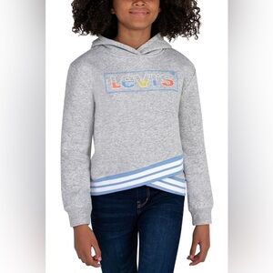 081. Levi's Sweatshirt Hoodie Gray With Neon Lettering L Youth